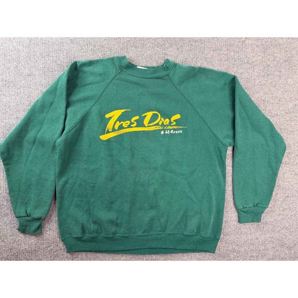 Vintage Hanes Sweatshirt XL Green Tres Dias Graphic Crewneck USA Made 90s Mens